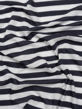 Lightweight Cotton and Polyester Jersey – Navy Blue and White Stripes – Deadstock Lightweight Cotton and Polyester Jersey – Navy Blue and White Stripes – Deadstock