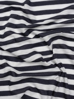 Lightweight Cotton and Polyester Jersey – Navy Blue and White Stripes – Deadstock Lightweight Cotton and Polyester Jersey – Navy Blue and White Stripes – Deadstock