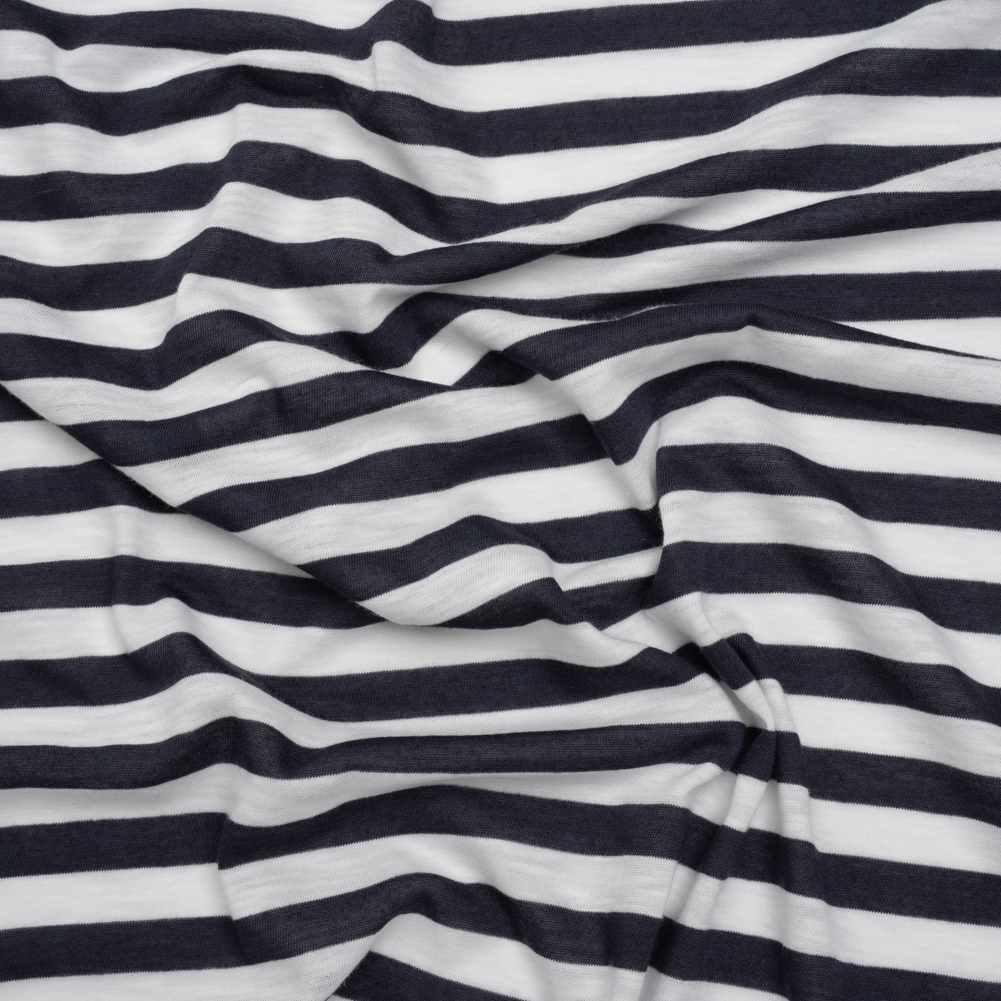 Lightweight Cotton and Polyester Jersey – Navy Blue and White Stripes – Deadstock Lightweight Cotton and Polyester Jersey – Navy Blue and White Stripes – Deadstock
