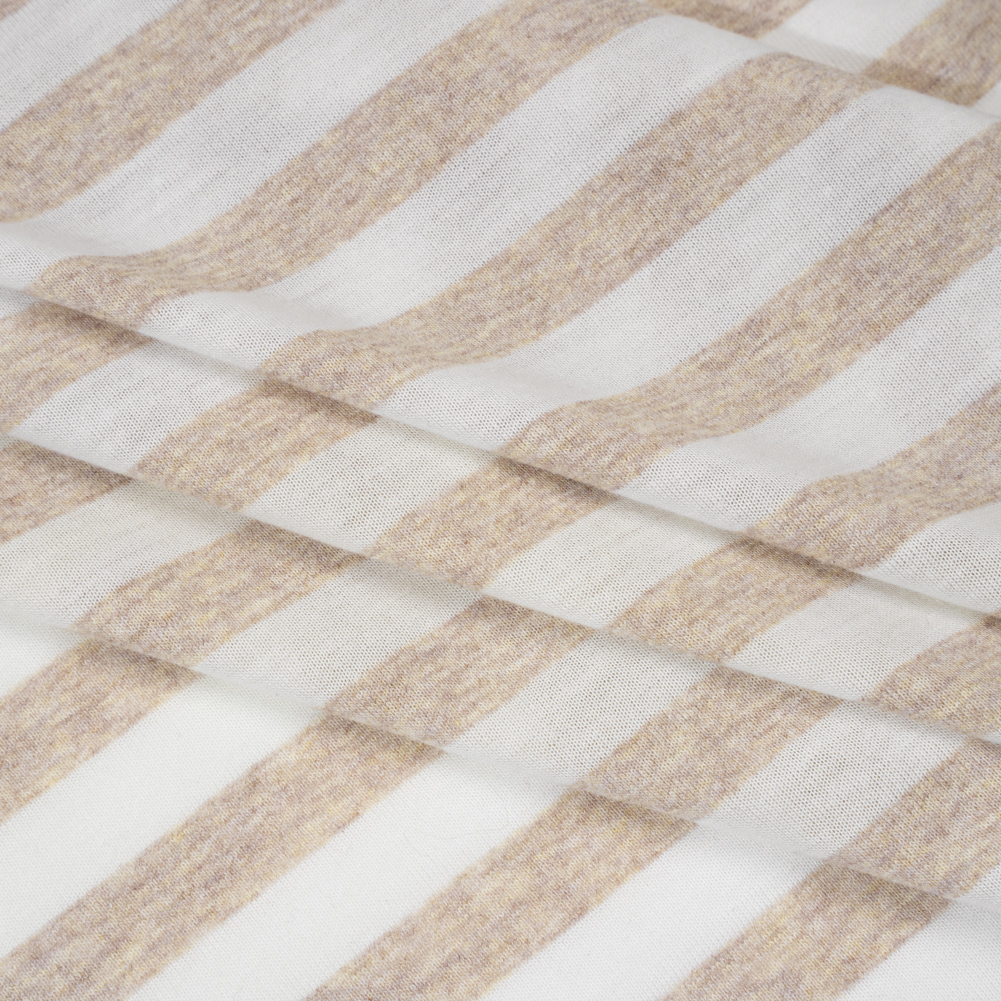 Lightweight Cotton and Polyester Jersey – Beige and White Stripes – Deadstock Lightweight Cotton and Polyester Jersey – Beige and White Stripes – Deadstock