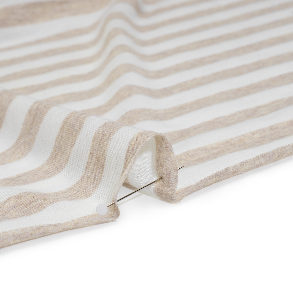 Lightweight Cotton and Polyester Jersey - Beige and White Stripes - Deadstock