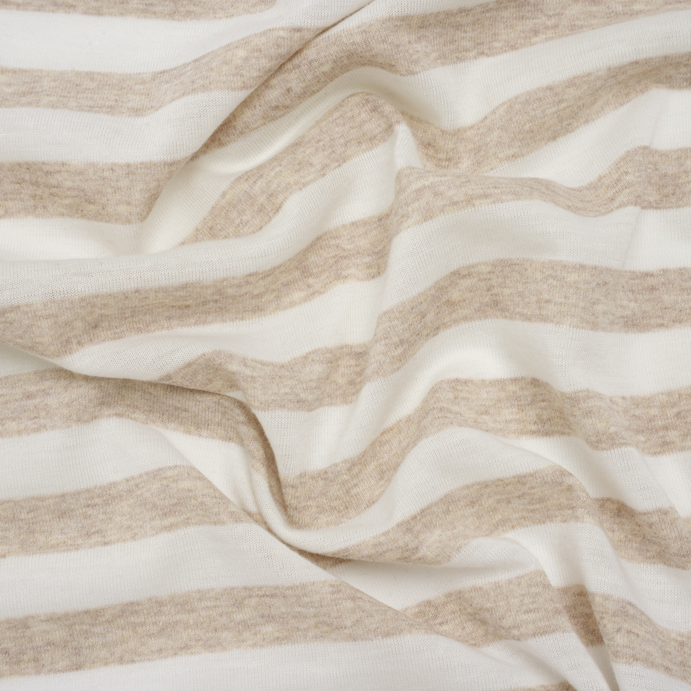 Lightweight Cotton and Polyester Jersey – Beige and White Stripes – Deadstock Lightweight Cotton and Polyester Jersey – Beige and White Stripes – Deadstock