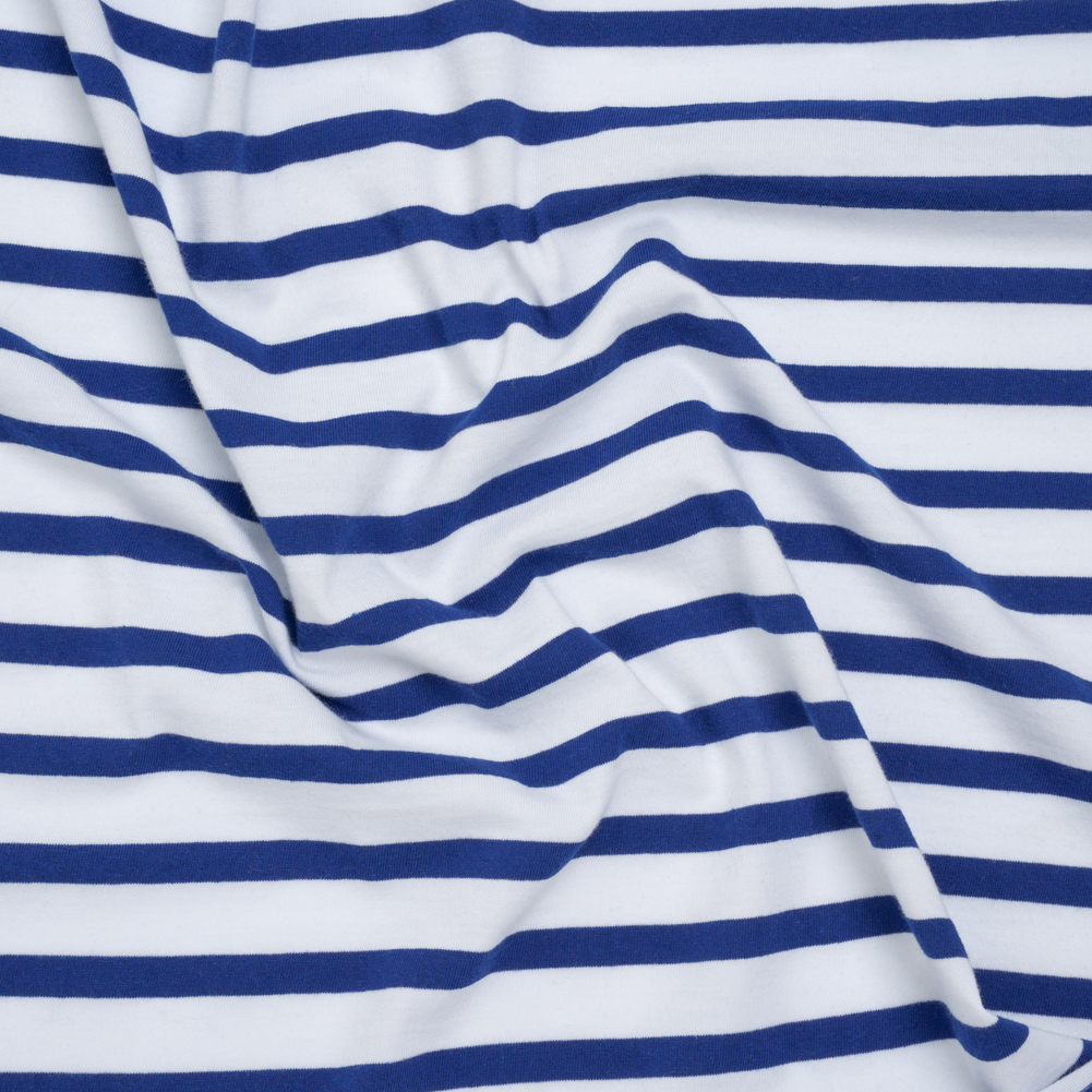 Cotton and Polyester Jersey – Blue and White Stripes – Deadstock Cotton and Polyester Jersey – Blue and White Stripes – Deadstock