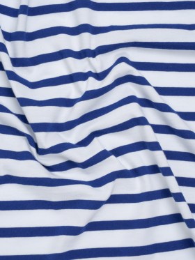 Cotton and Polyester Jersey – Blue and White Stripes – Deadstock Cotton and Polyester Jersey – Blue and White Stripes – Deadstock