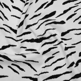 Stretch Cotton 2×2 Rib Knit Print – Black and White Zebra Stripes – Deadstock Stretch Cotton 2×2 Rib Knit Print – Black and White Zebra Stripes – Deadstock