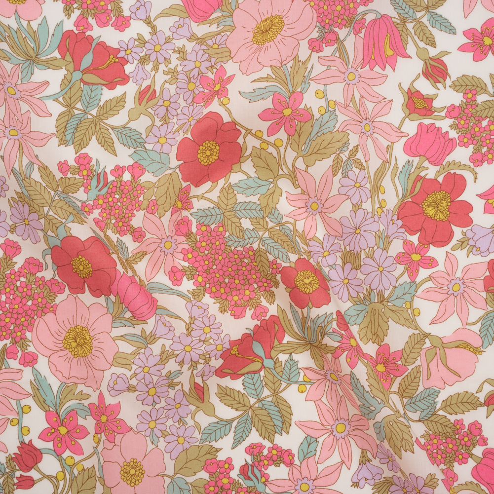 Liberty Fabrics Tana Lawn® – Clarabell Pink – Light Pink, Olive Green and Pale Purple Floral Liberty Fabrics Tana Lawn® – Clarabell Pink – Light Pink, Olive Green and Pale Purple Floral