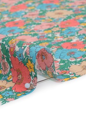 Liberty Fabrics Tana Lawn® – Meadow Song Green – Pink, Blue and Green Flower Field Liberty Fabrics Tana Lawn® – Meadow Song Green – Pink, Blue and Green Flower Field