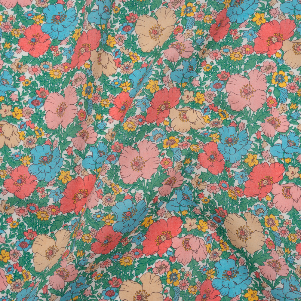 Liberty Fabrics Tana Lawn® – Meadow Song Green – Pink, Blue and Green Flower Field Liberty Fabrics Tana Lawn® – Meadow Song Green – Pink, Blue and Green Flower Field