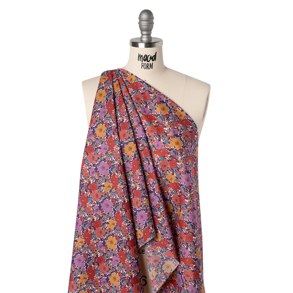 Liberty Fabrics Tana Lawn® – Meadow Song Purple – Golden Yellow, Red and Purple Flower Field Liberty Fabrics Tana Lawn® – Meadow Song Purple – Golden Yellow, Red and Purple Flower Field