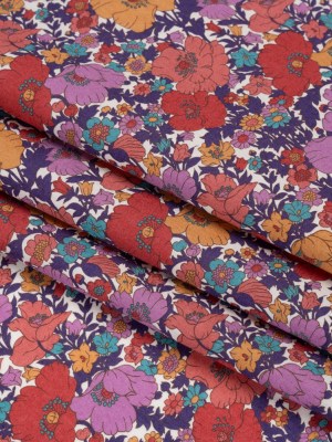 Liberty Fabrics Tana Lawn® – Meadow Song Purple – Golden Yellow, Red and Purple Flower Field Liberty Fabrics Tana Lawn® – Meadow Song Purple – Golden Yellow, Red and Purple Flower Field