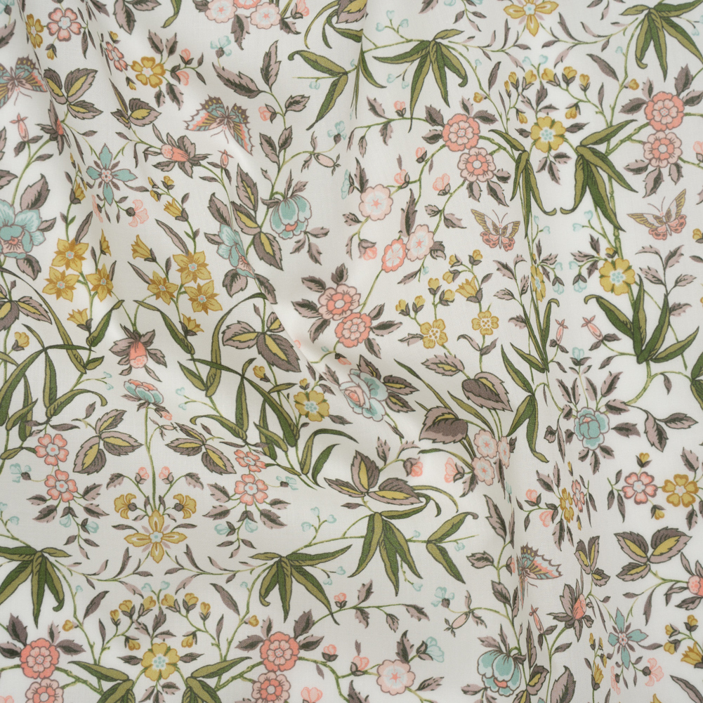 Liberty Fabrics Tana Lawn® – Tapestry Multi Pastel – Light Pink, Green and Yellow Floral and Butterflies Liberty Fabrics Tana Lawn® – Tapestry Multi Pastel – Light Pink, Green and Yellow Floral and Butterflies