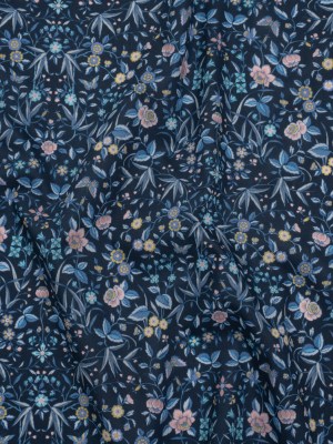 Liberty Fabrics Tana Lawn® – Tapestry Dark Blue – Navy, Sky Blue and Light Yellow Floral and Butterflies Liberty Fabrics Tana Lawn® – Tapestry Dark Blue – Navy, Sky Blue and Light Yellow Floral and Butterflies