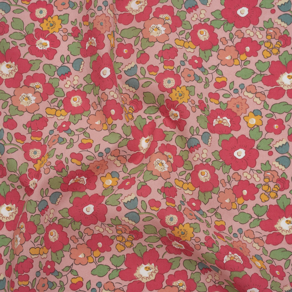 Liberty Fabrics Tana Lawn® – Betsy Meadow Pink – Baby Pink, Bright Pink and Green Illustrated Floral Liberty Fabrics Tana Lawn® – Betsy Meadow Pink – Baby Pink, Bright Pink and Green Illustrated Floral