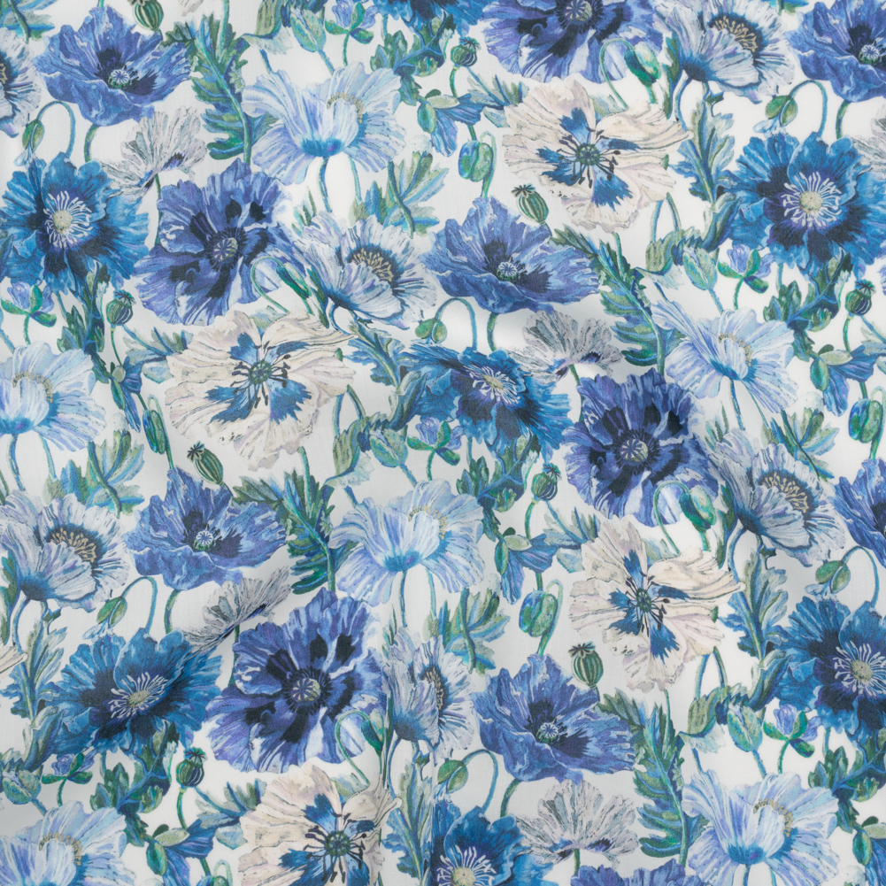 Liberty Fabrics Tana Lawn® – Poppy Amelie Blue – Sky, Cobalt Blue and Green Poppy Flower Field Liberty Fabrics Tana Lawn® – Poppy Amelie Blue – Sky, Cobalt Blue and Green Poppy Flower Field