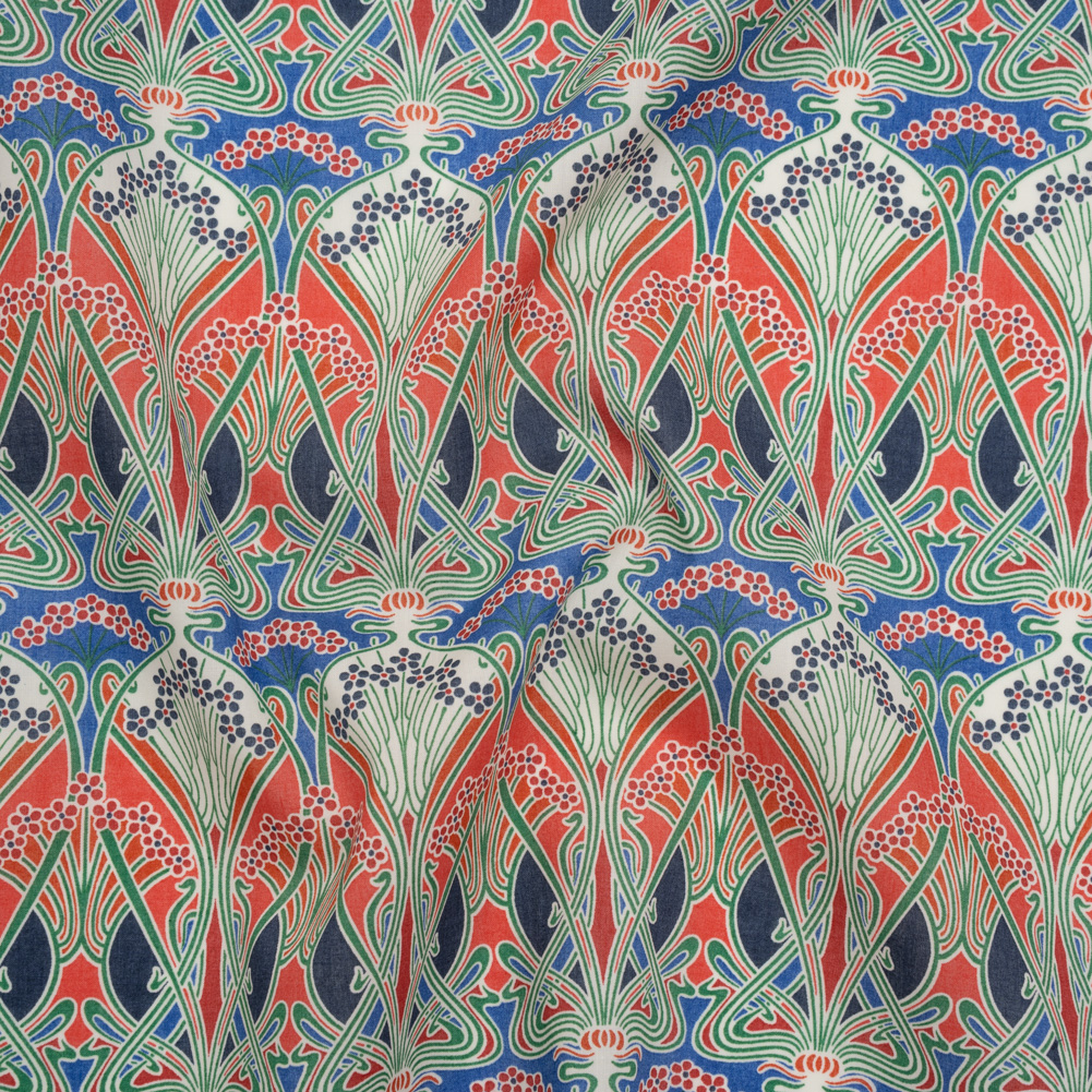 Liberty Fabrics Tana Lawn® – Ianthe Red – Red, Bright Blue and Pink Art Nouveau Floral Trees Liberty Fabrics Tana Lawn® – Ianthe Red – Red, Bright Blue and Pink Art Nouveau Floral Trees