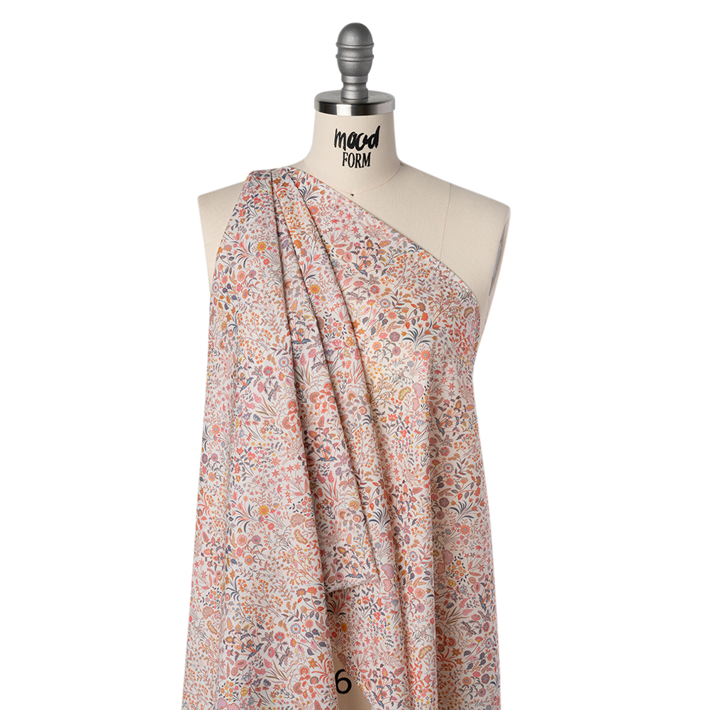 Liberty Fabrics Tana Lawn® – Shepherdly Song Pink – Pink, Peachy Orange and Blue-Gray Wildflowers Liberty Fabrics Tana Lawn® – Shepherdly Song Pink – Pink, Peachy Orange and Blue-Gray Wildflowers