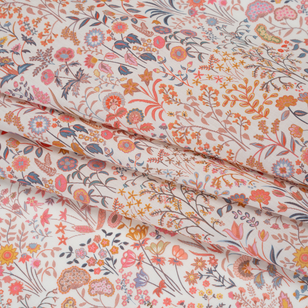 Liberty Fabrics Tana Lawn® – Shepherdly Song Pink – Pink, Peachy Orange and Blue-Gray Wildflowers Liberty Fabrics Tana Lawn® – Shepherdly Song Pink – Pink, Peachy Orange and Blue-Gray Wildflowers