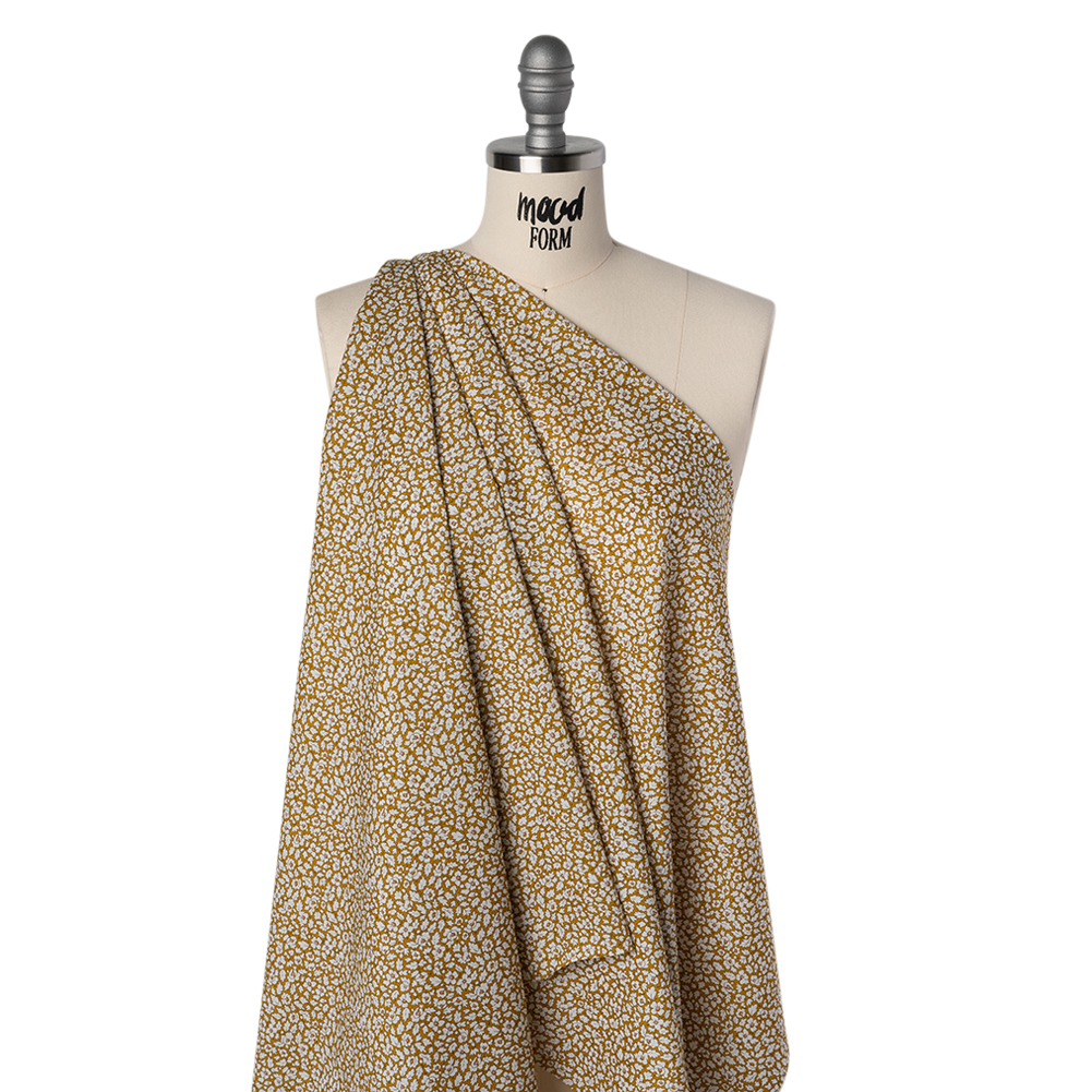 Liberty Fabrics Tana Lawn® – Feather Meadow Yellow – Yellow Ochre and White Flowers and Leaves Liberty Fabrics Tana Lawn® – Feather Meadow Yellow – Yellow Ochre and White Flowers and Leaves