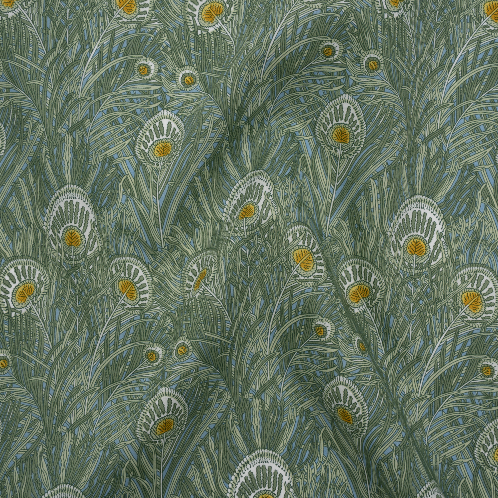 Liberty Fabrics Tana Lawn® – Queen Hera Green – Basil Green and Golden Yellow Field of Feathers Liberty Fabrics Tana Lawn® – Queen Hera Green – Basil Green and Golden Yellow Field of Feathers