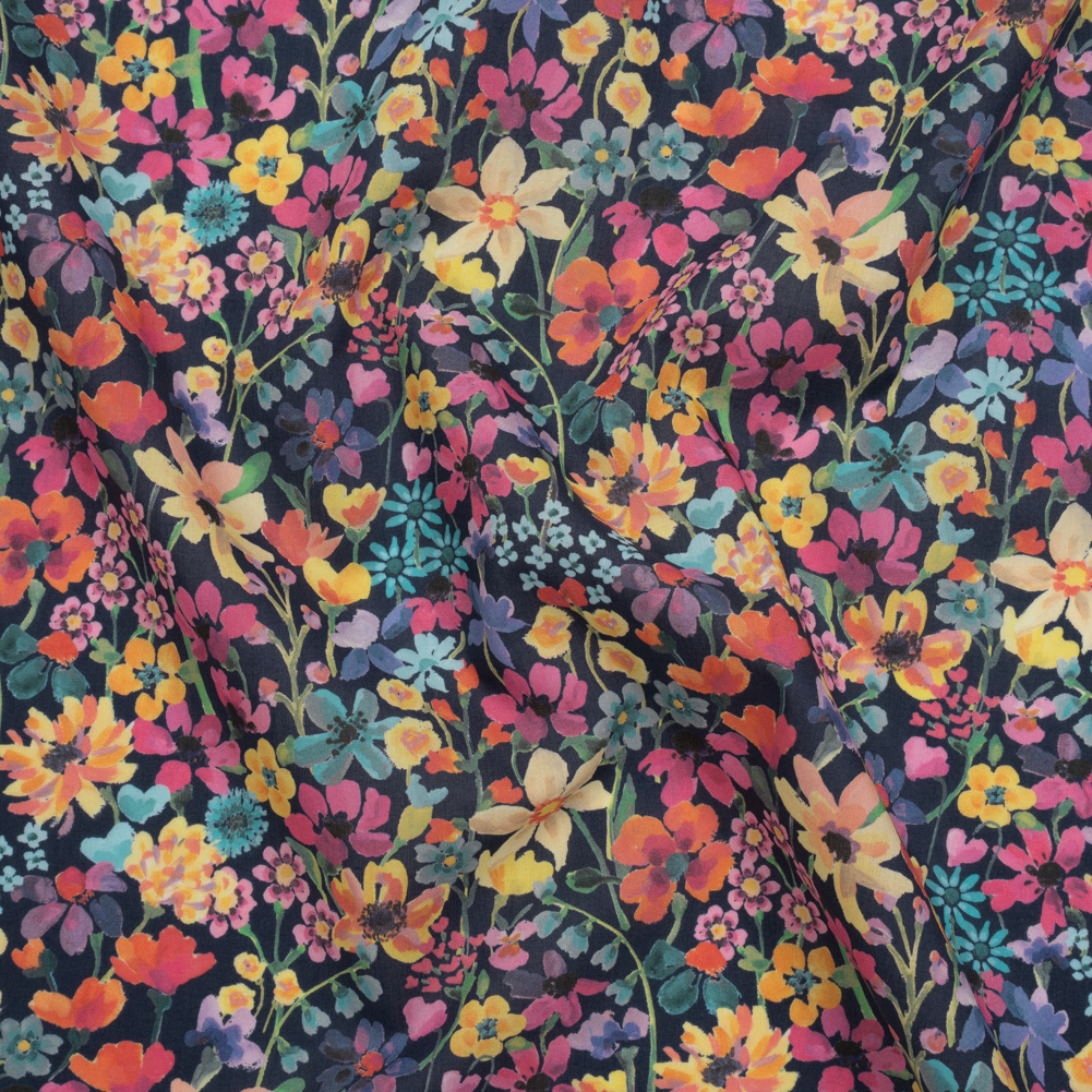Liberty Fabrics Tana Lawn® – Dreams of Summer Dark Blue – Navy, Pink and Yellow Watercolor Floral Liberty Fabrics Tana Lawn® – Dreams of Summer Dark Blue – Navy, Pink and Yellow Watercolor Floral
