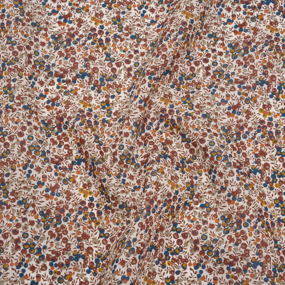 Liberty Fabrics Tana Lawn® – Wiltshire Bud Red Burgundy – Rust Red, Teal Blue and Greige Berries and Leaves Liberty Fabrics Tana Lawn® – Wiltshire Bud Red Burgundy – Rust Red, Teal Blue and Greige Berries and Leaves