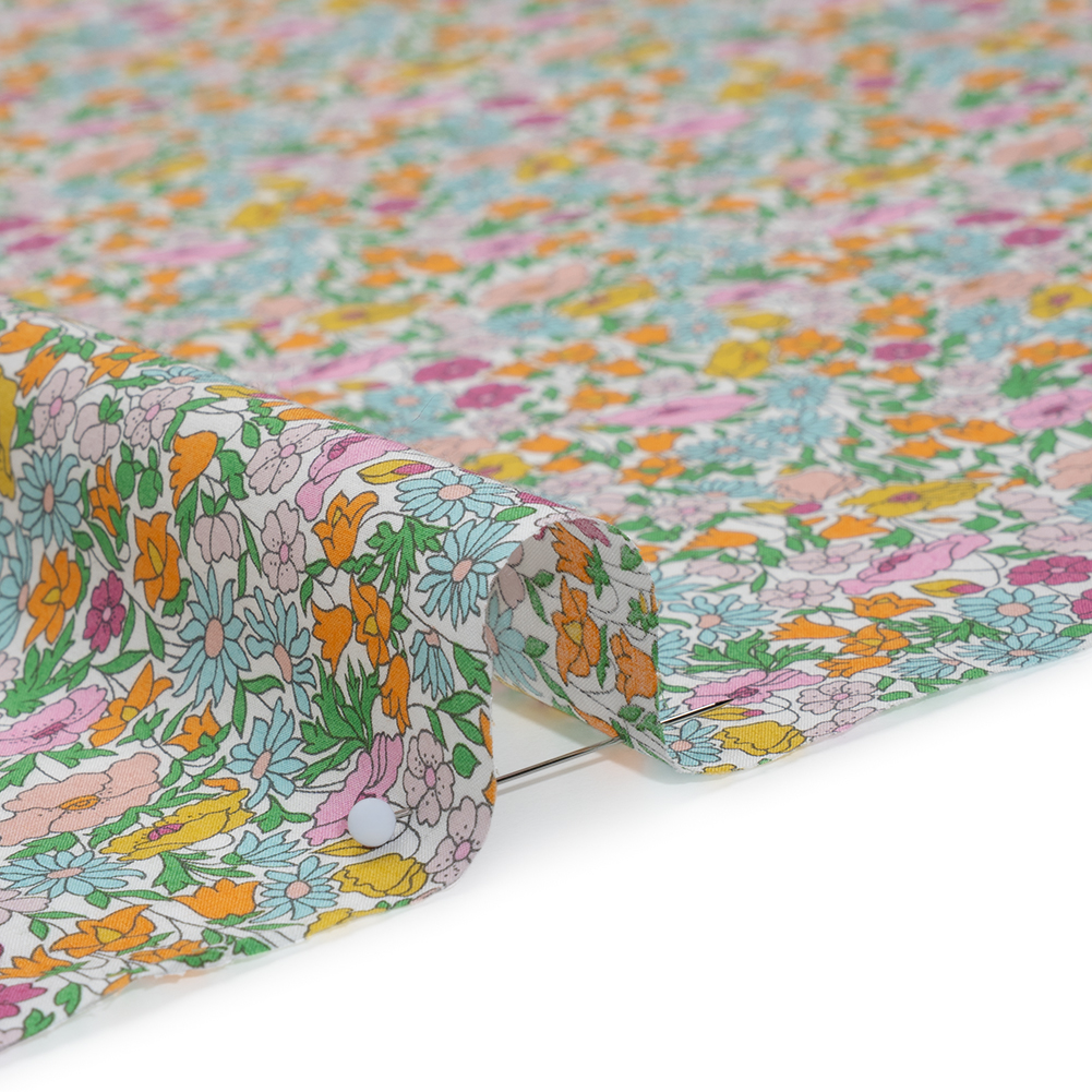 Liberty Fabrics Tana Lawn® – Poppy Forest Multi Bright – Orange, Baby Pink and Pastel Blue Floral Meadow Liberty Fabrics Tana Lawn® – Poppy Forest Multi Bright – Orange, Baby Pink and Pastel Blue Floral Meadow