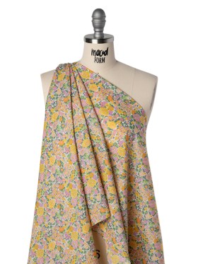 Liberty Fabrics Tana Lawnยฎ – Elysian Day Yellow – Golden Yellow, Light Purple and Green Rosy Blooms Liberty Fabrics Tana Lawnยฎ – Elysian Day Yellow – Golden Yellow, Light Purple and Green Rosy Blooms