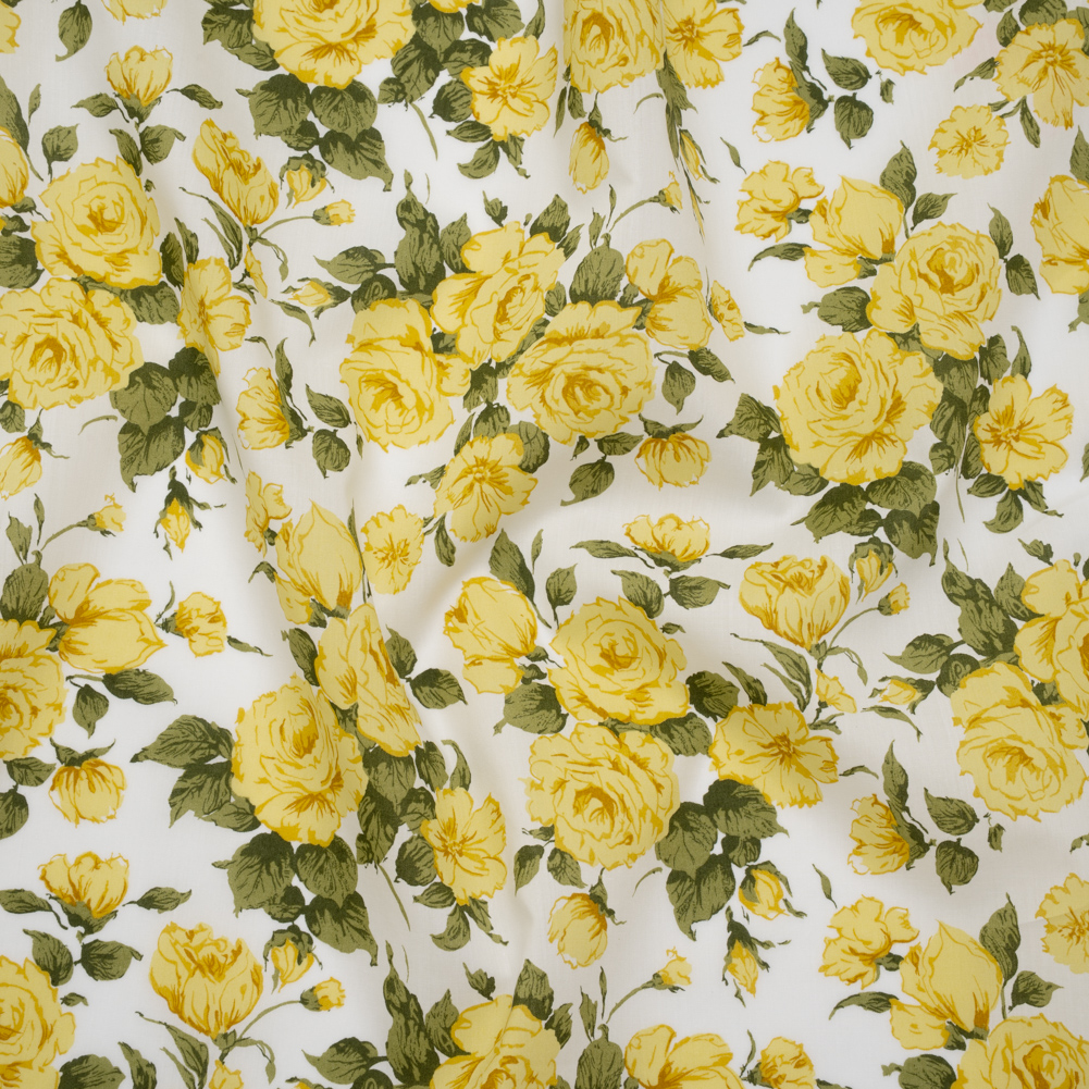 Liberty Fabrics Tana Lawn® – Carline Rose Yellow – Yellow, Green and White Rose Bouquets Liberty Fabrics Tana Lawn® – Carline Rose Yellow – Yellow, Green and White Rose Bouquets
