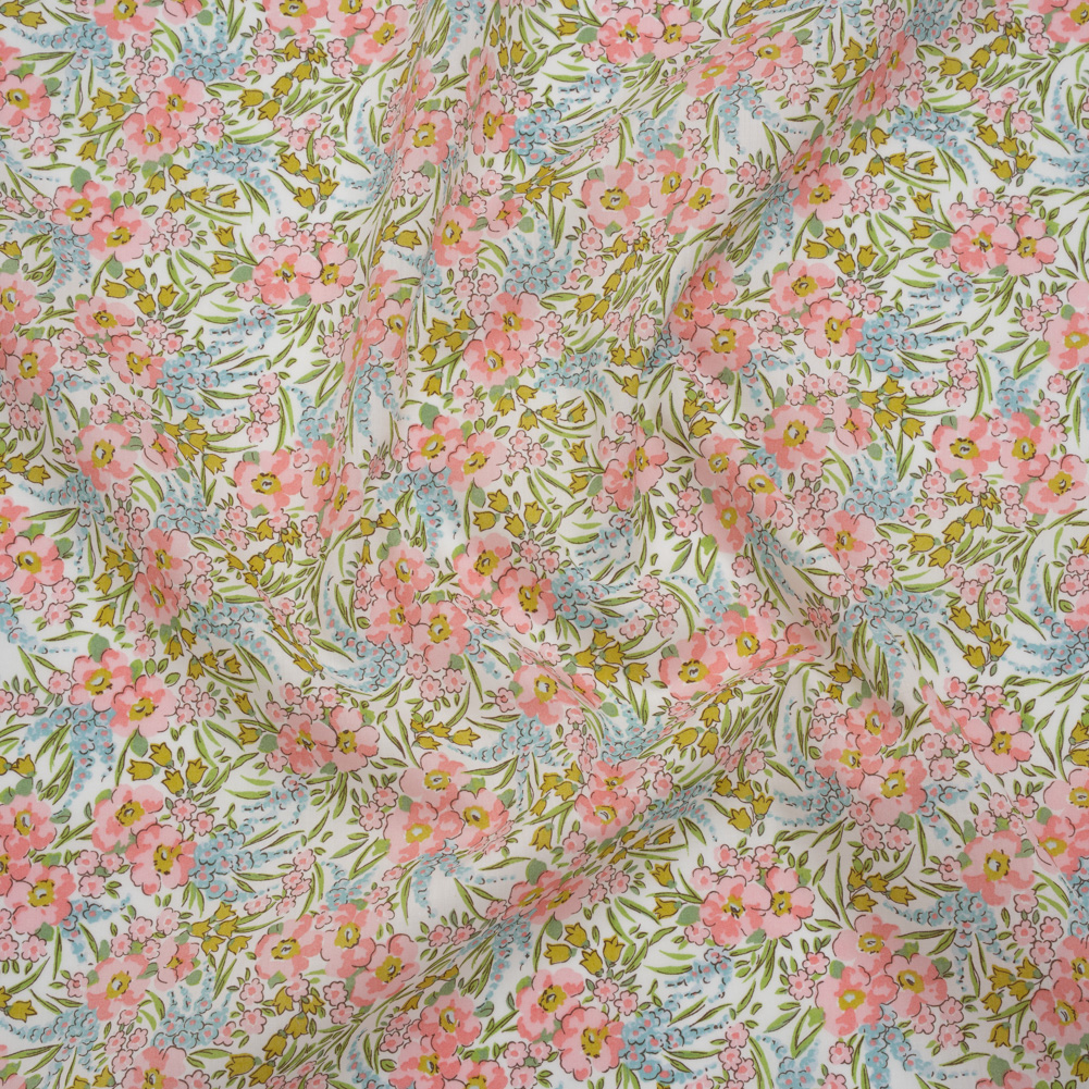 Liberty Fabrics Tana Lawn® – Swirling Petals Light Pink – Baby Pink, Blue and Yellow Green Floral Liberty Fabrics Tana Lawn® – Swirling Petals Light Pink – Baby Pink, Blue and Yellow Green Floral