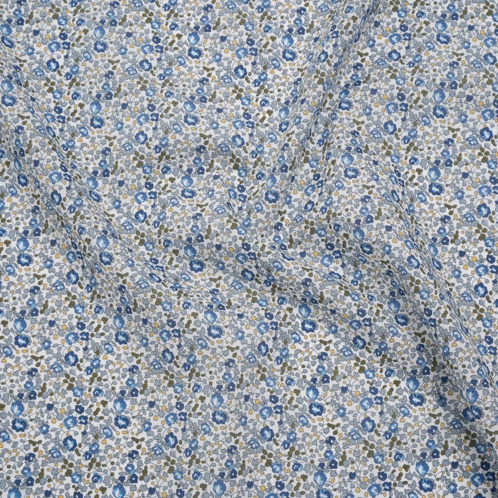Liberty Fabrics Tana Lawn® – Michelle Eloise Blue – Blue and Olive Green Little Floral Vines Liberty Fabrics Tana Lawn® – Michelle Eloise Blue – Blue and Olive Green Little Floral Vines