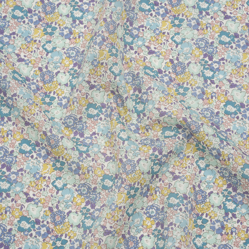 Liberty Fabrics Tana Lawn® – Michelle Turquoise Blue – Turquoise, Light Purple and Sunny Yellow Floral Liberty Fabrics Tana Lawn® – Michelle Turquoise Blue – Turquoise, Light Purple and Sunny Yellow Floral