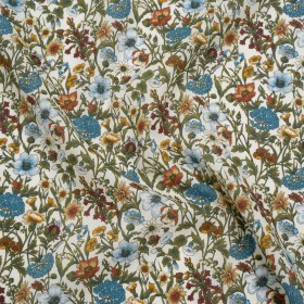 Liberty Fabrics Tana Lawnยฎ – Rachel Multi Neutral – Sky Blue, Olive Green and Brick Red Flowers and Foliage Liberty Fabrics Tana Lawnยฎ – Rachel Multi Neutral – Sky Blue, Olive Green and Brick Red Flowers and Foliage