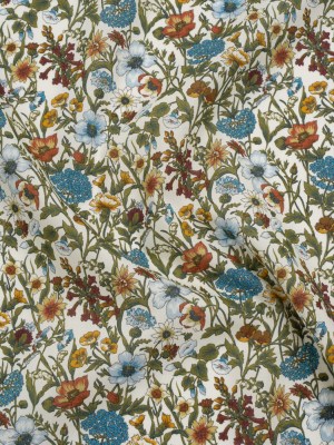Liberty Fabrics Tana Lawn® – Rachel Multi Neutral – Sky Blue, Olive Green and Brick Red Flowers and Foliage Liberty Fabrics Tana Lawn® – Rachel Multi Neutral – Sky Blue, Olive Green and Brick Red Flowers and Foliage
