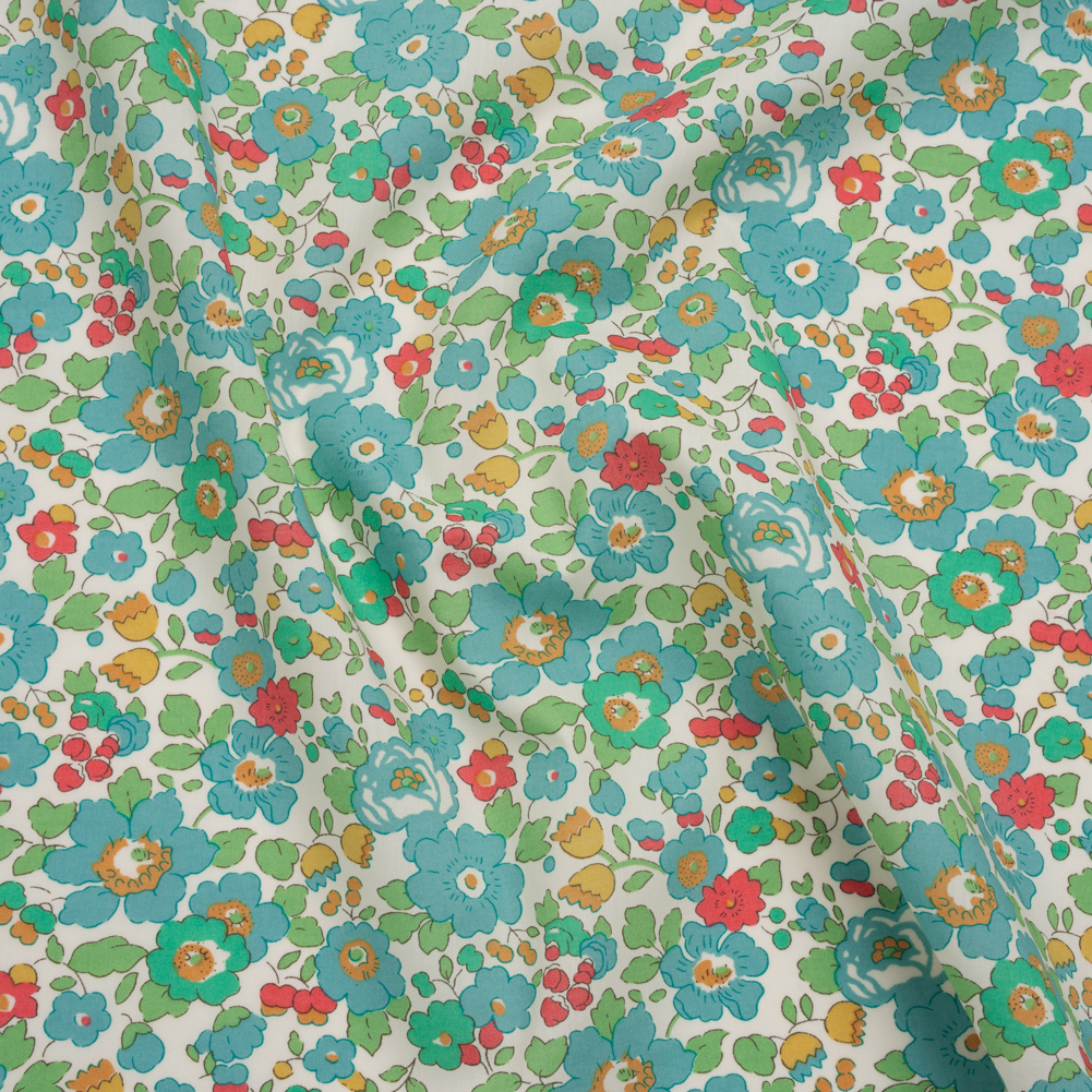 Liberty Fabrics Tana Lawn® – Betsy Blue Turquoise – Turquoise, Pink and Green Floral Liberty Fabrics Tana Lawn® – Betsy Blue Turquoise – Turquoise, Pink and Green Floral