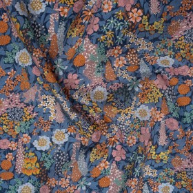 Liberty Fabrics Tana Lawnยฎ – Ciara Dark Blue – Muted Blue, Dark Orange and Rose Pink Flower Garden Liberty Fabrics Tana Lawnยฎ – Ciara Dark Blue – Muted Blue, Dark Orange and Rose Pink Flower Garden