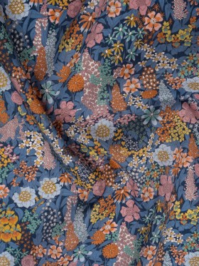 Liberty Fabrics Tana Lawnยฎ – Ciara Dark Blue – Muted Blue, Dark Orange and Rose Pink Flower Garden Liberty Fabrics Tana Lawnยฎ – Ciara Dark Blue – Muted Blue, Dark Orange and Rose Pink Flower Garden