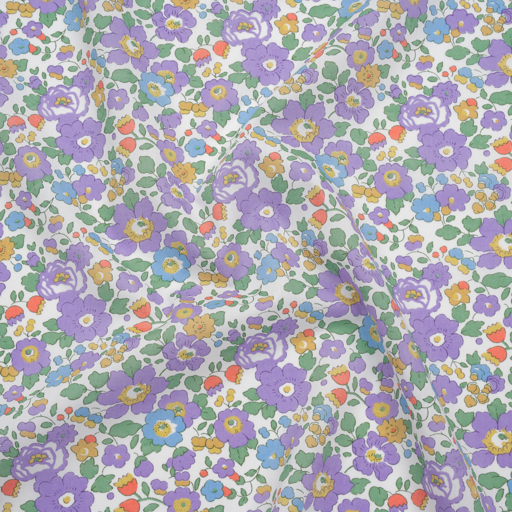 Liberty Fabrics Tana Lawn® – Betsy Purple – Lavender, Baby Blue and Emerald Green Floral Liberty Fabrics Tana Lawn® – Betsy Purple – Lavender, Baby Blue and Emerald Green Floral