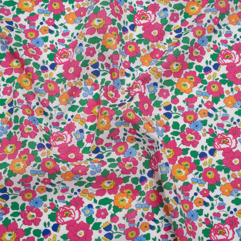 Liberty Fabrics Tana Lawn® – Betsy Pink – Bright Pink, Blue and Kelly Green Floral Liberty Fabrics Tana Lawn® – Betsy Pink – Bright Pink, Blue and Kelly Green Floral