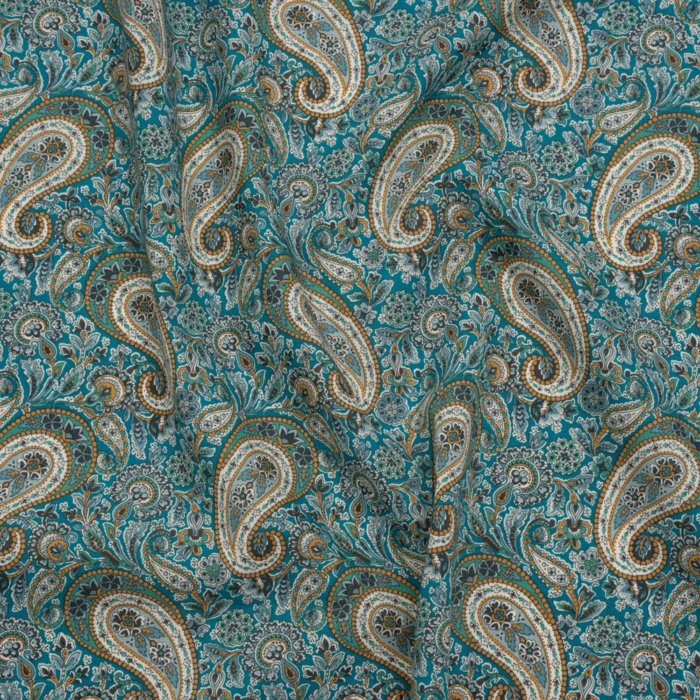 Liberty Fabrics Tana Lawn® – Lee Manor Blue Turquoise – Turquoise, Green and Orange Paisley Liberty Fabrics Tana Lawn® – Lee Manor Blue Turquoise – Turquoise, Green and Orange Paisley