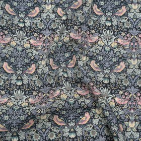 Liberty Fabrics Tana Lawn® – Strawberry Thief Gray – Charcoal, Blue and Pink Birds, Berries and Flowers Liberty Fabrics Tana Lawn® – Strawberry Thief Gray – Charcoal, Blue and Pink Birds, Berries and Flowers