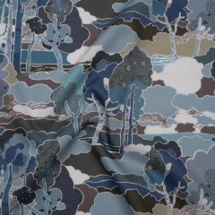 Liberty Fabrics Tana Lawn® – Prospect Road Dark Blue – Navy, Storm Blue and Brown Tree Filled Landscape Liberty Fabrics Tana Lawn® – Prospect Road Dark Blue – Navy, Storm Blue and Brown Tree Filled Landscape