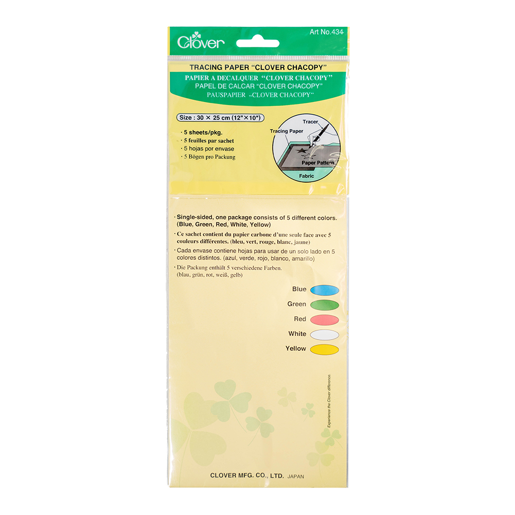 Clover Chacopy Tracing Paper – Multi Color Pack – 5 Sheets, 12″ x 10″ Clover Chacopy Tracing Paper – Multi Color Pack – 5 Sheets, 12″ x 10″