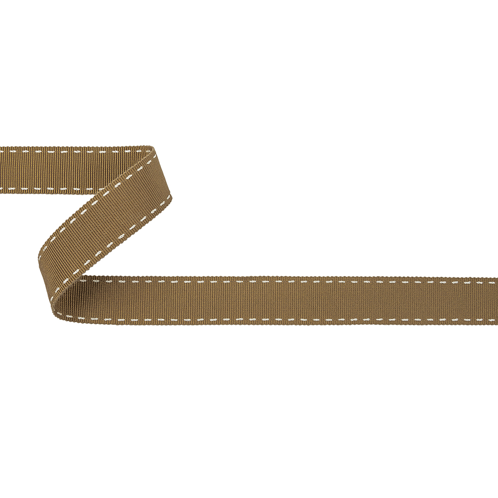 Chai Tea and White Stitched Grosgrain Ribbon – 0.8″ Chai Tea and White Stitched Grosgrain Ribbon – 0.8″