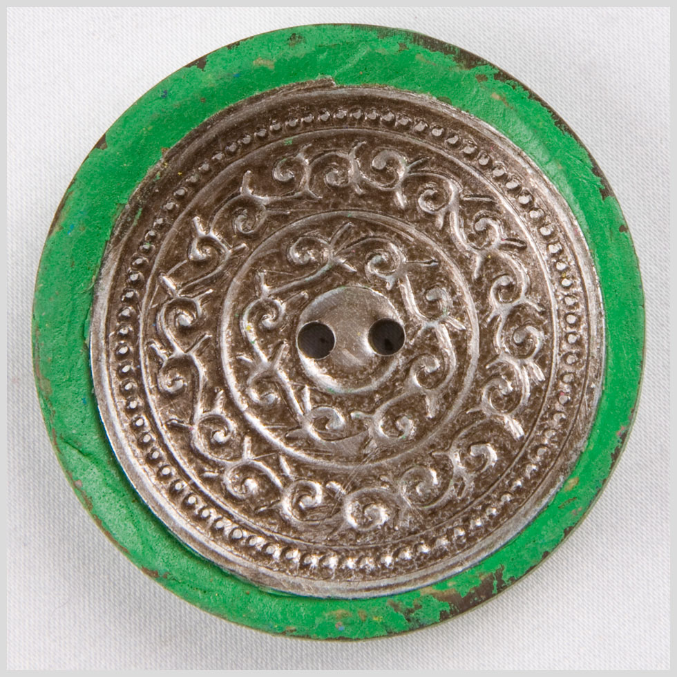 Dark Green and Silver Foiled 2-Hole Coconut Button – 74L/47mm Dark Green and Silver Foiled 2-Hole Coconut Button – 74L/47mm