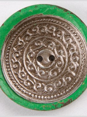 Dark Green and Silver Foiled 2-Hole Coconut Button – 74L/47mm Dark Green and Silver Foiled 2-Hole Coconut Button – 74L/47mm