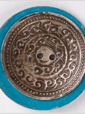 Turquoise and Silver Foiled 2-Hole Coconut Button – 74L/47mm Turquoise and Silver Foiled 2-Hole Coconut Button – 74L/47mm