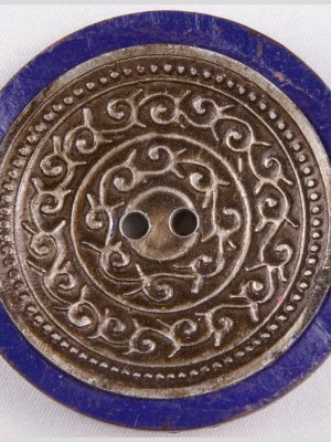 Dark Blue and Silver Foiled 2-Hole Coconut Button – 74L/47mm Dark Blue and Silver Foiled 2-Hole Coconut Button – 74L/47mm