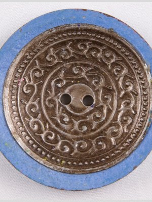 Light Blue and Silver Foiled 2-Hole Coconut Button – 74L/47mm Light Blue and Silver Foiled 2-Hole Coconut Button – 74L/47mm