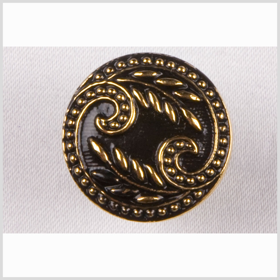 Black and Gold Floral Leaf Glass Shank Back Button – 36L/23mm Black and Gold Floral Leaf Glass Shank Back Button – 36L/23mm