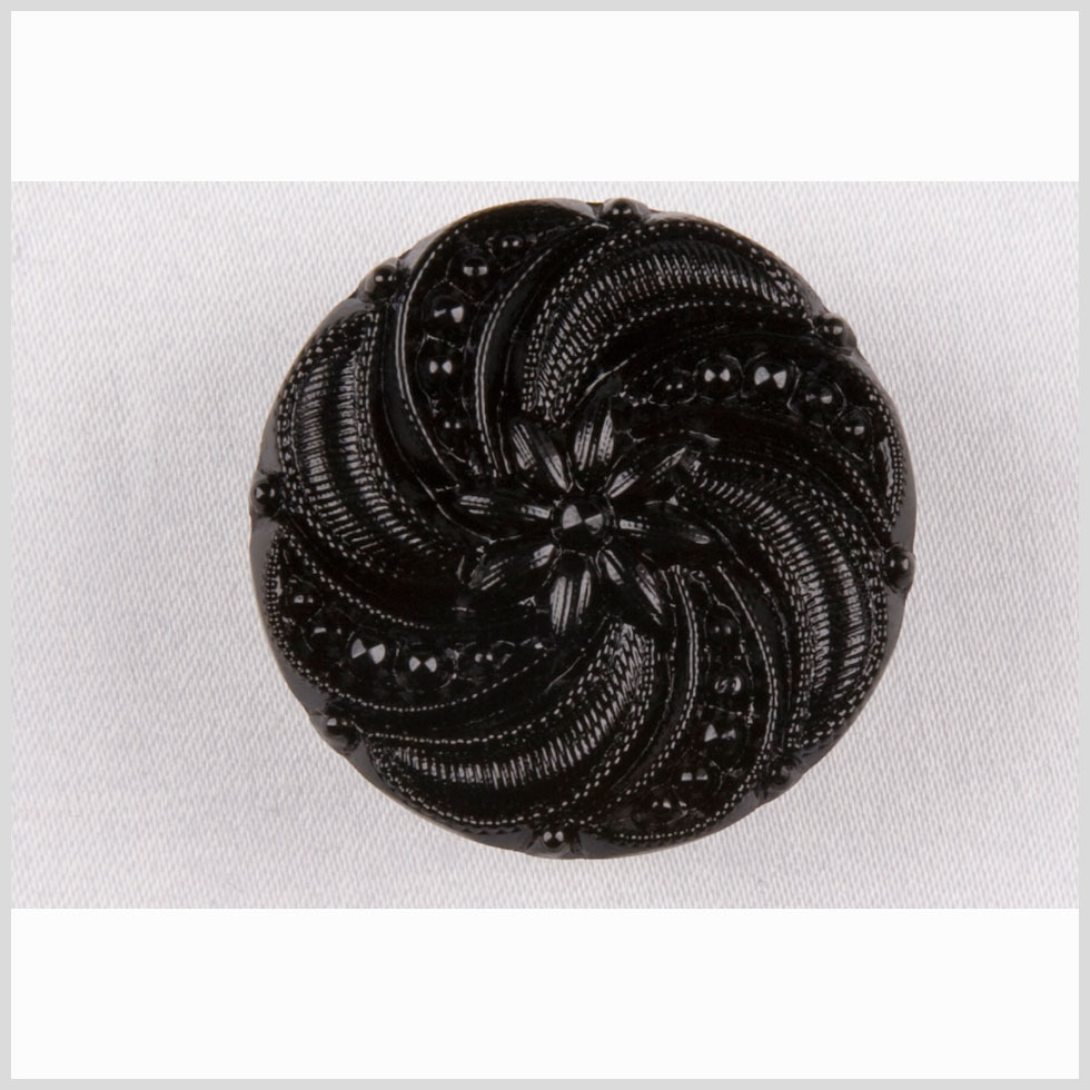Black Floral and Swirl Glass Button – 22L/14mm Black Floral and Swirl Glass Button – 22L/14mm
